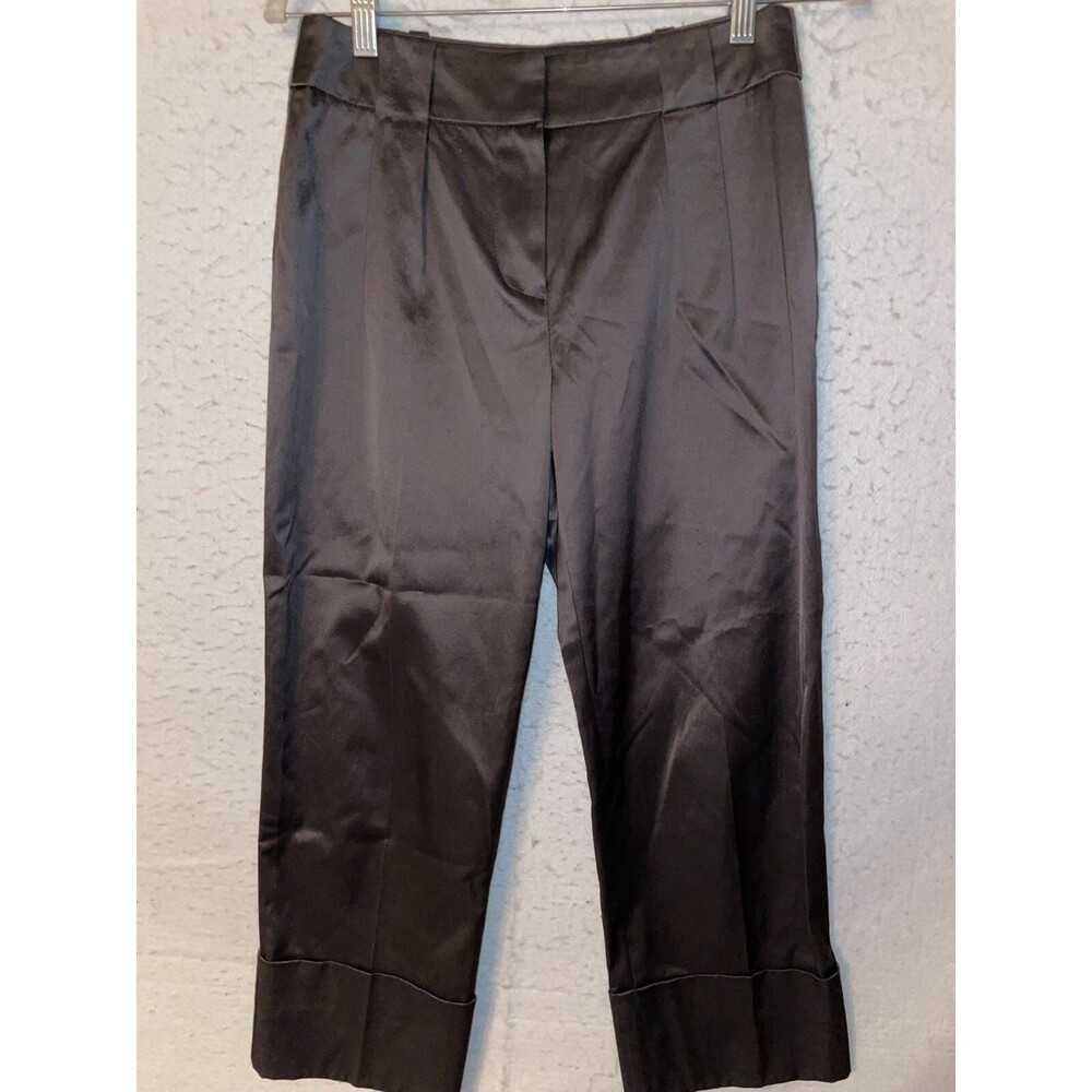 Trina Turk Gray Cropped Cuffed Trousers Pants Women's Sz 4 satin shine